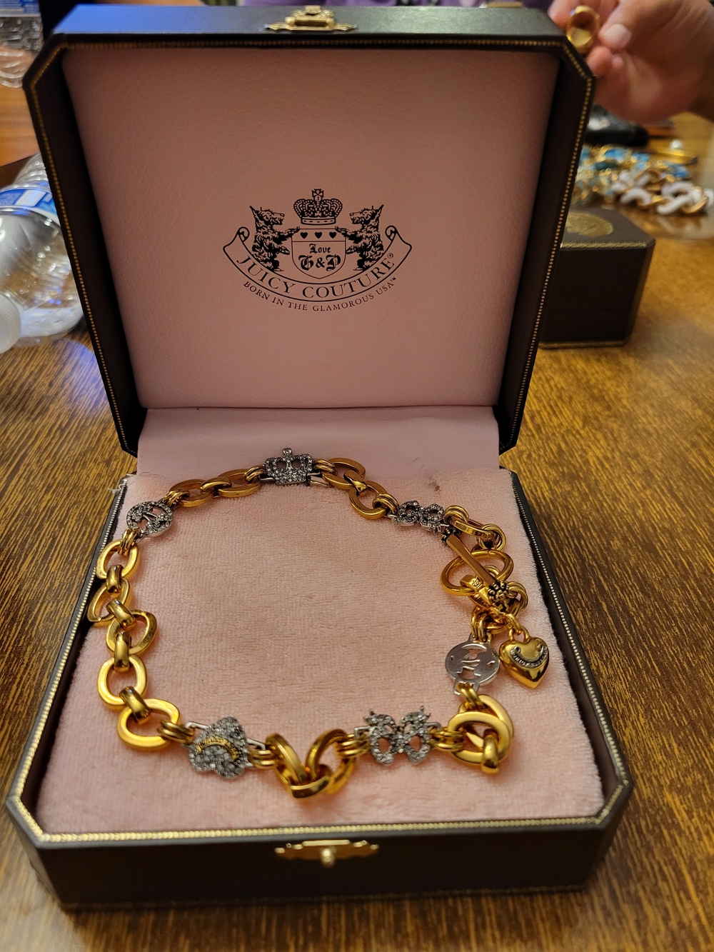 Juicy Couture Gold and Silver Crystal Charm Chain Necklace